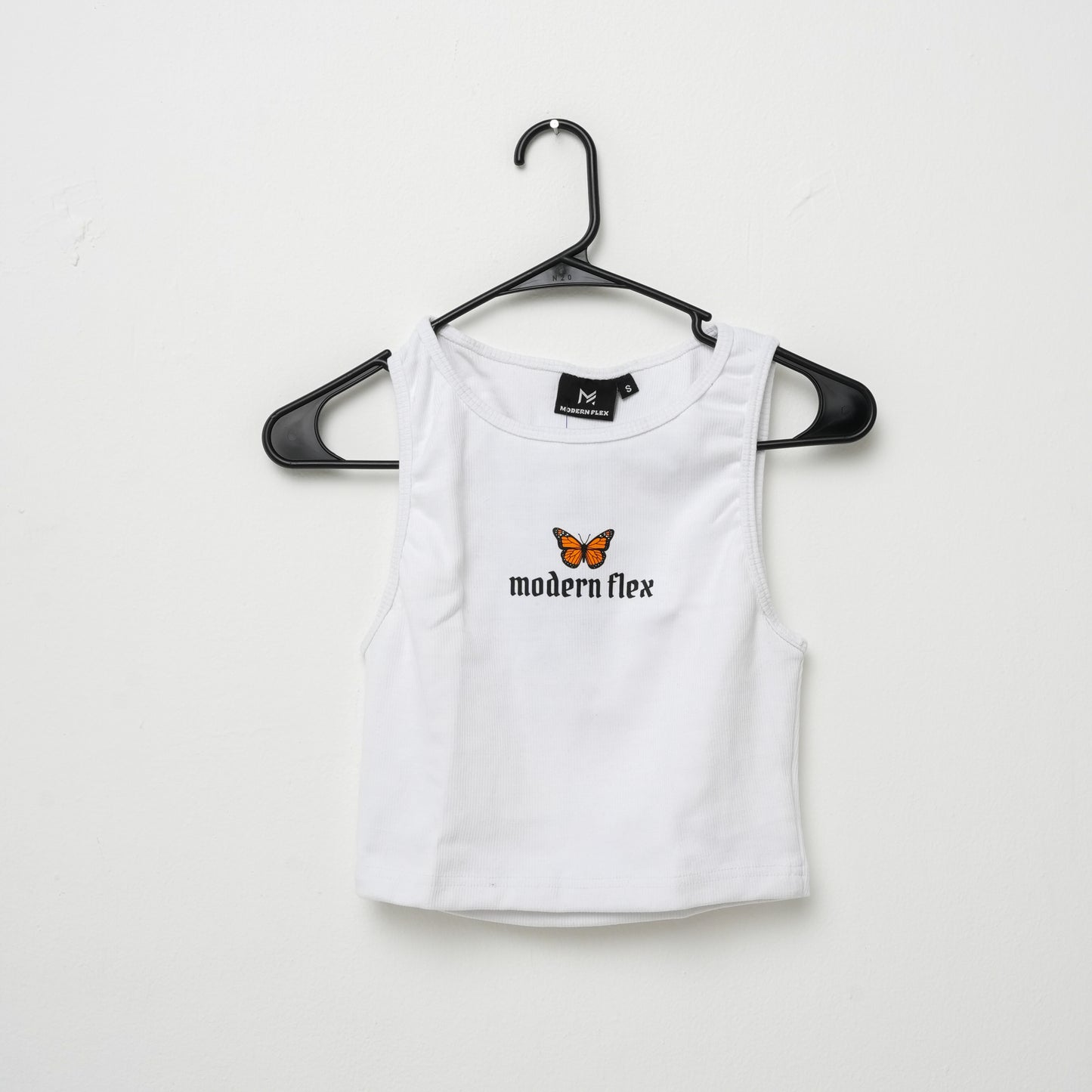 BUTTERFLY DROP CROP TANK WHITE