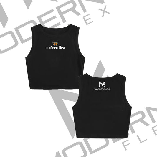 BUTTERFLY DROP CROP TANK BLACK