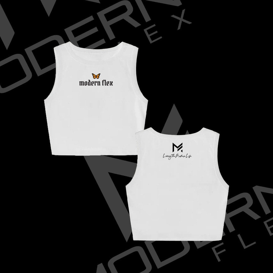 BUTTERFLY DROP CROP TANK WHITE